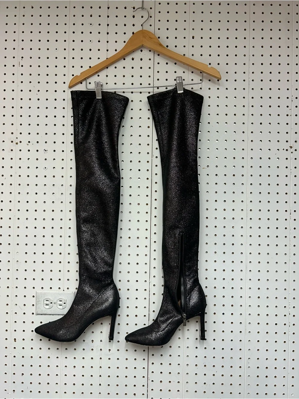Jimmy Choo Black Shimmer Over-the-Knee Stiletto Boots